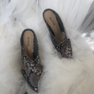 JustFab Snakeskin Mules